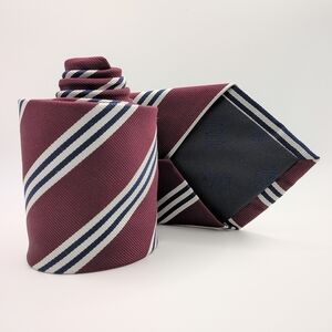 Jos.A.Bank Executive Collection Repp Tie Burgundy Red/White/Blue Stripe 60" NWOT